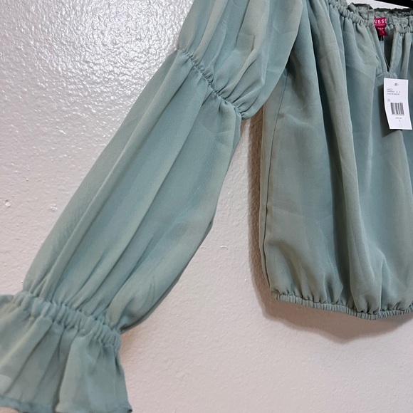 NWT Guess LS Hale Off Shoulder Top Mineral Gray Long sleeve Sheer - Picture 4 of 7